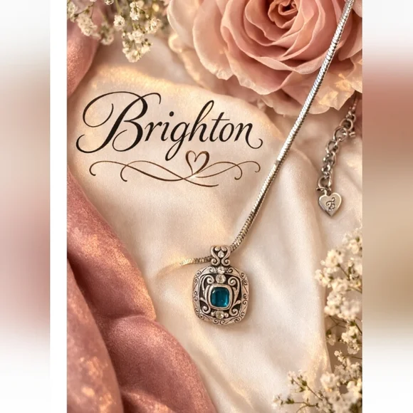 Brighton Blue Stone Scroll Pendant Necklace Silver Tone Snake Chain Elegant - Picture 12 of 12